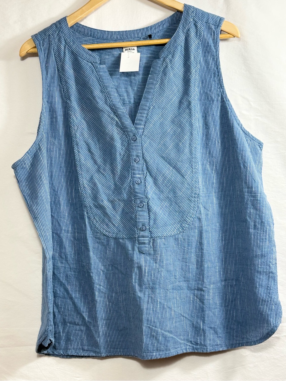 Prana Blue Striped Sleeveless Henley Tank 100% Cotton - Picture 4 of 6